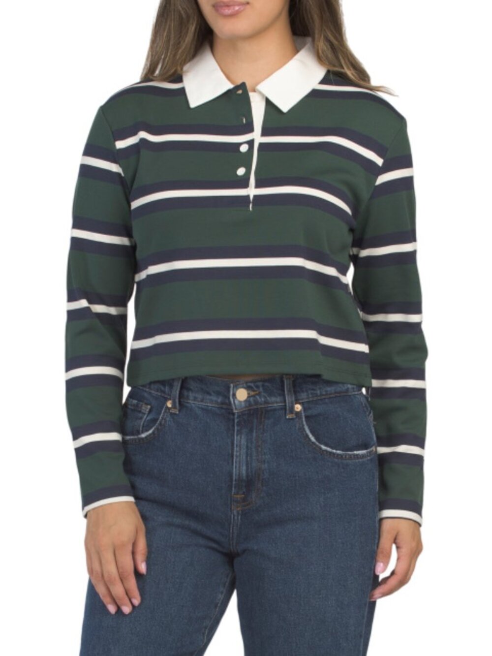 BAILEY 44 Long Sleeve Crew Neck Cropped Rugby Top With Interior Placket